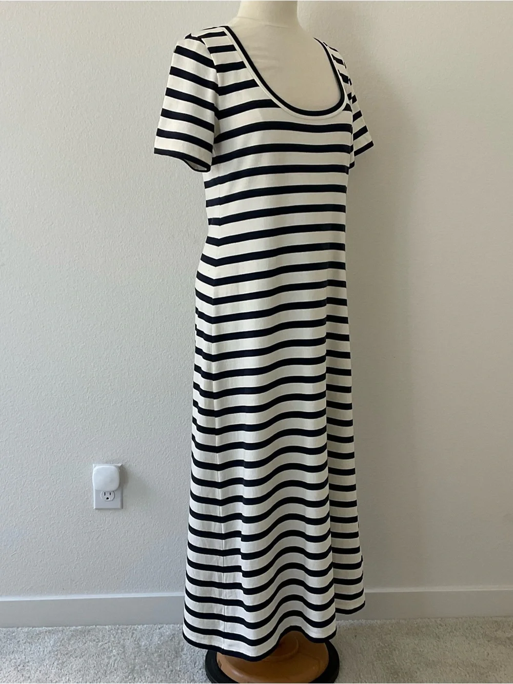 J. Crew Striped Scoop Neck Navy & White Short Sleeve Maxi Dress M